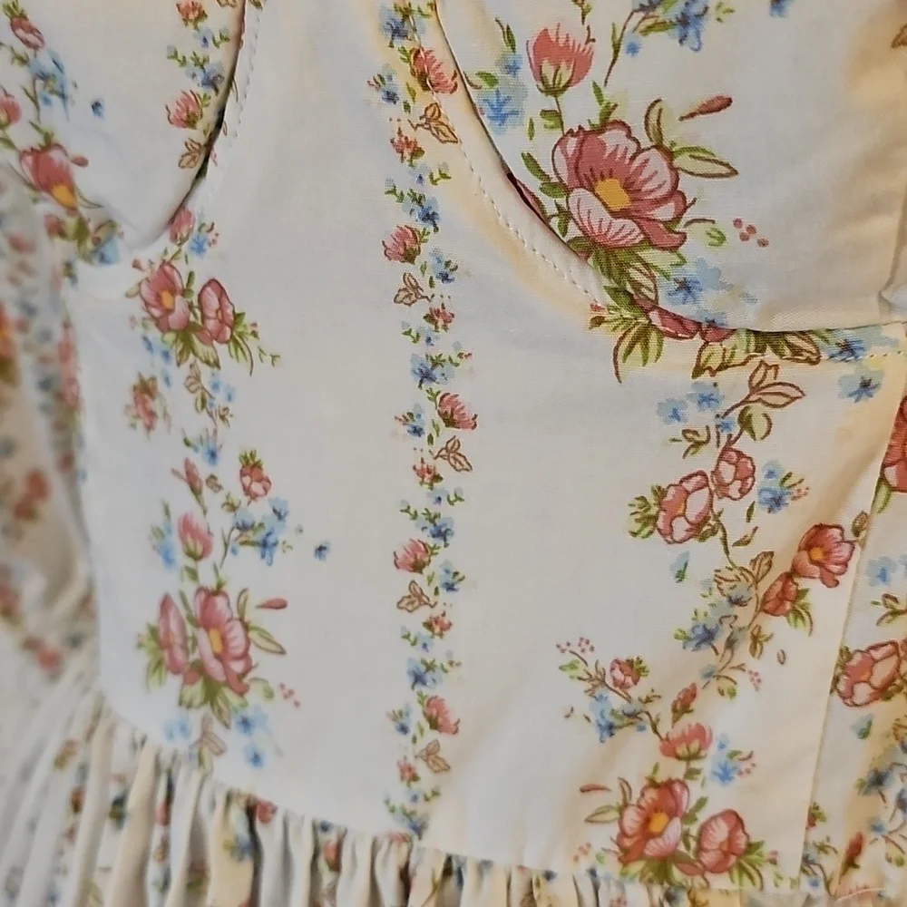 Forever 21 White Floral Cottagecore Milk Maid Midi Dress w/ Slit Size Small - Picture 6 of 10